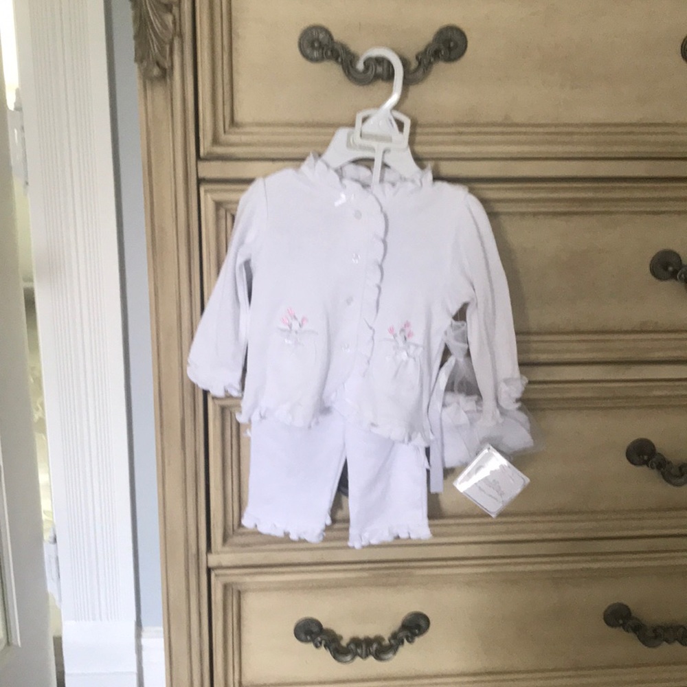 White baby girl set by Quiltex. Size 3/6M